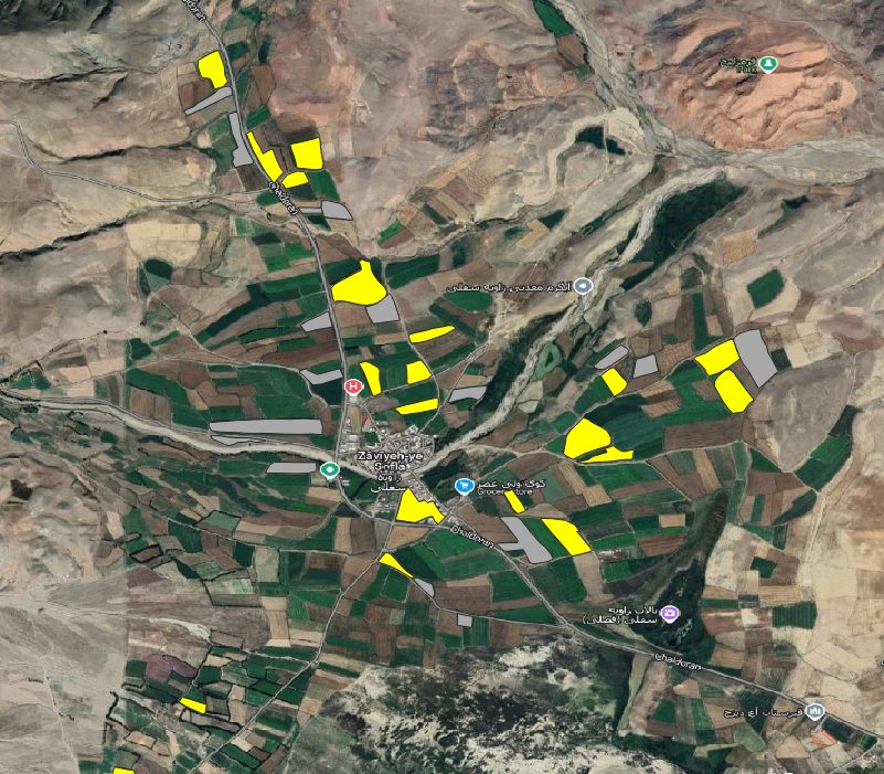 Detected fields on a satellite map