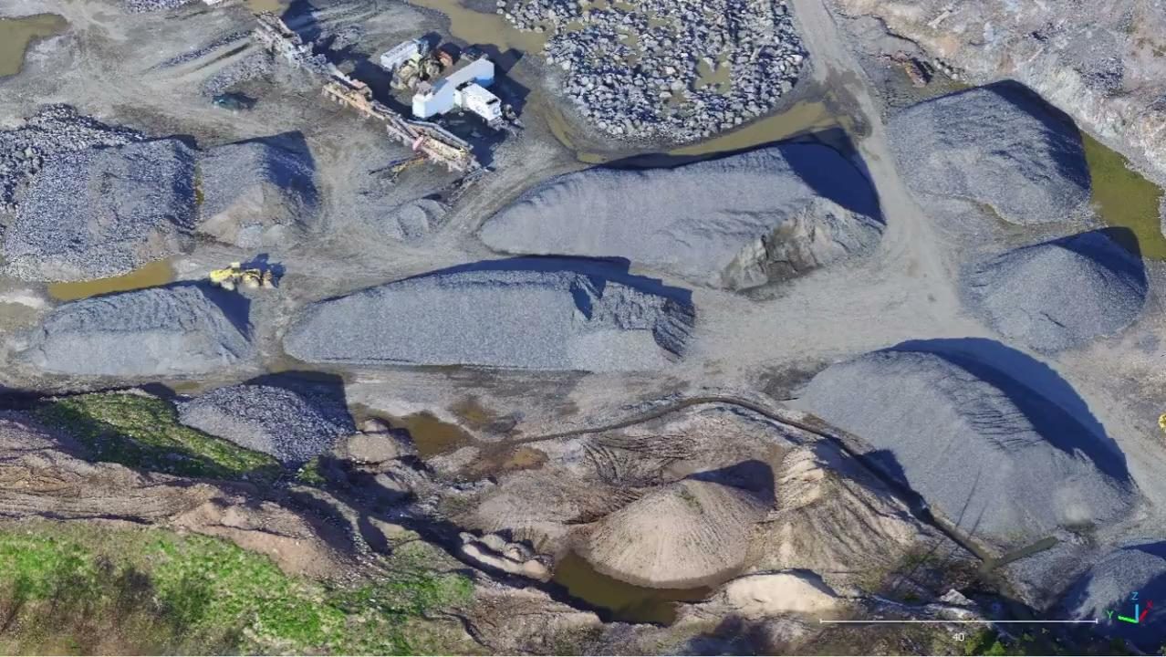 Aerial view of stockpiles